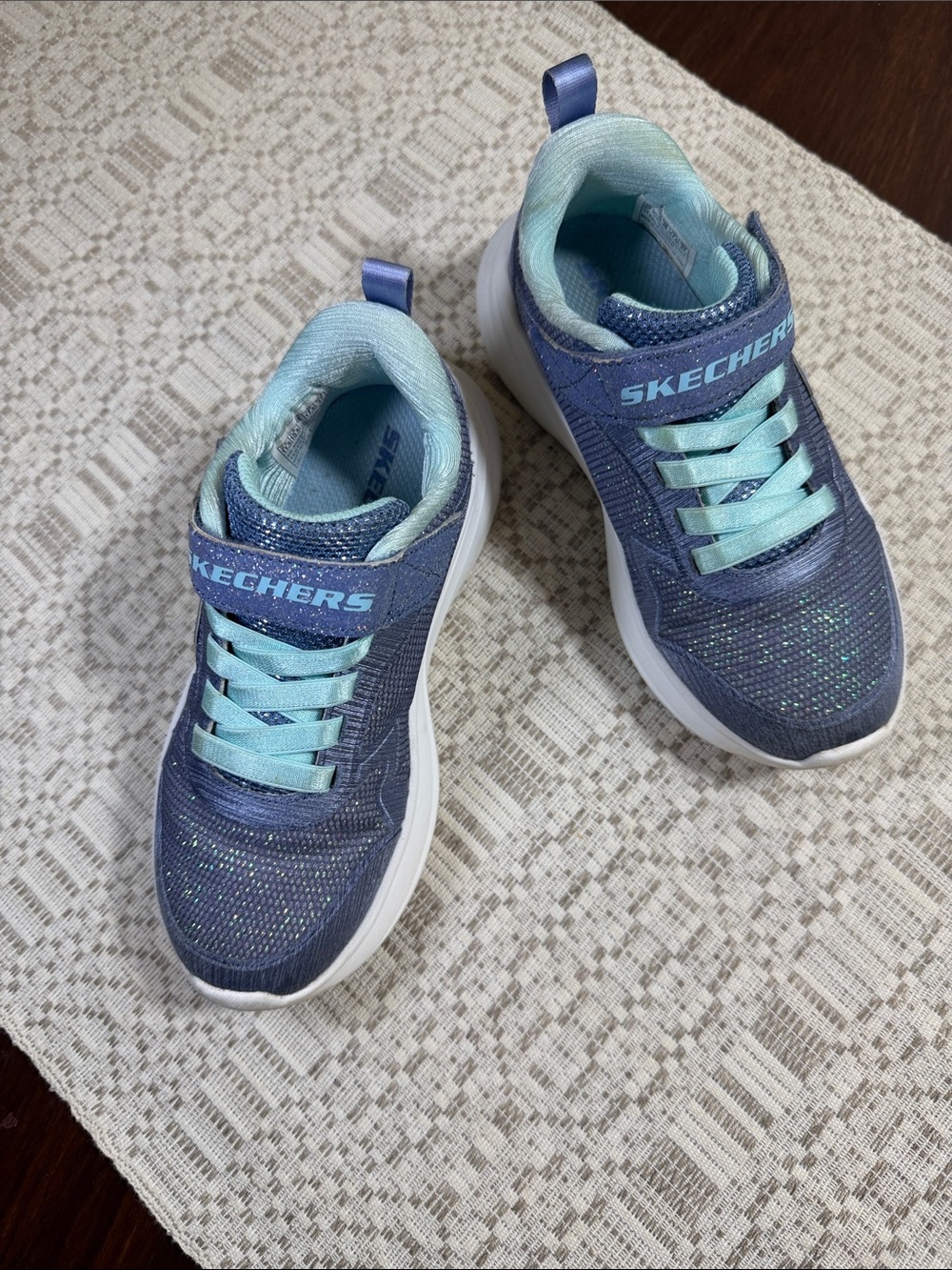 Skechers Navy & Light Blue Glitter Slip-On Kids Sneakers